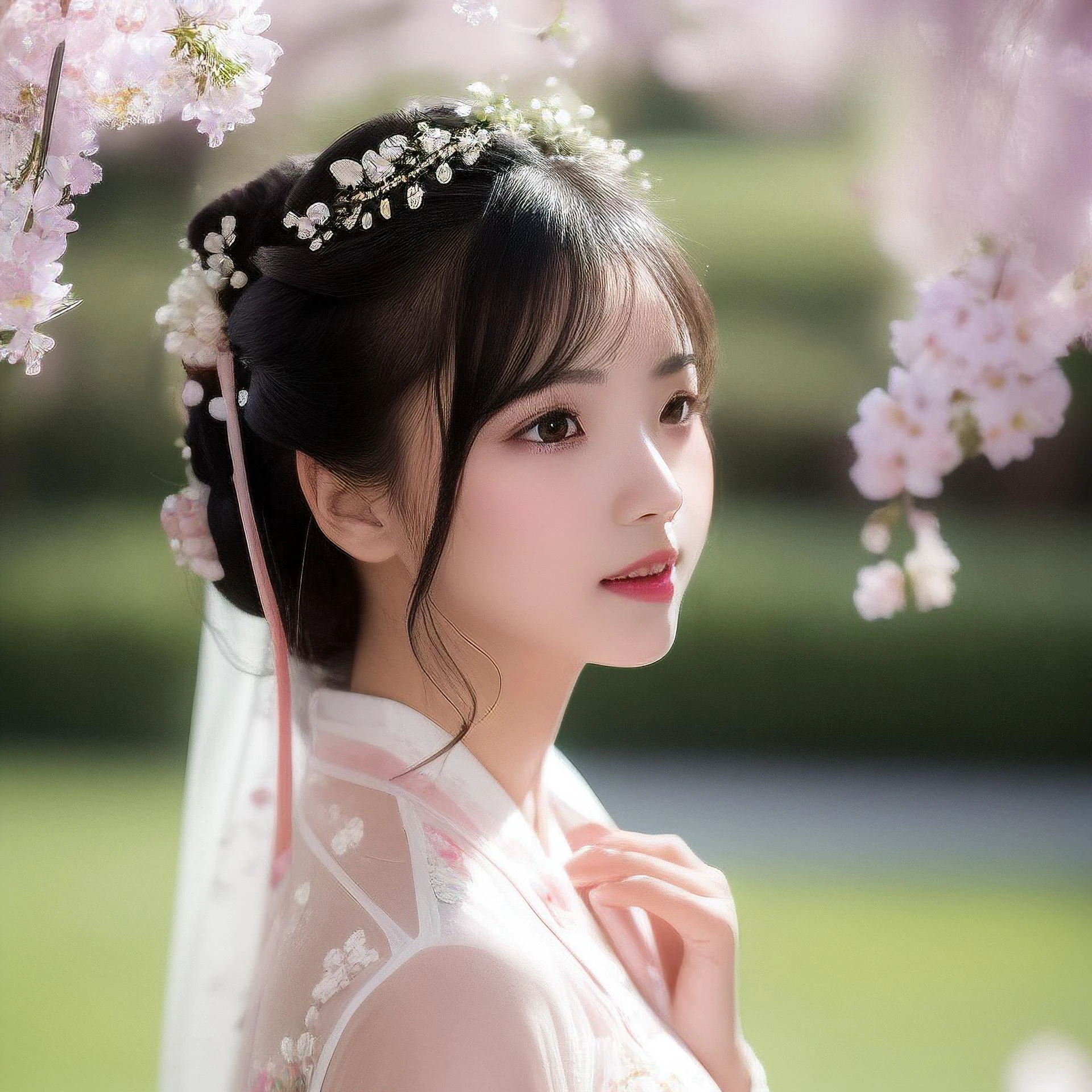 Chinese girls in wedding dress or hakama or hanfu in marvellous scene 素晴らしいシーンのウェディングドレスを着た女の子 身着婚纱或汉服的女孩在优美的场景里