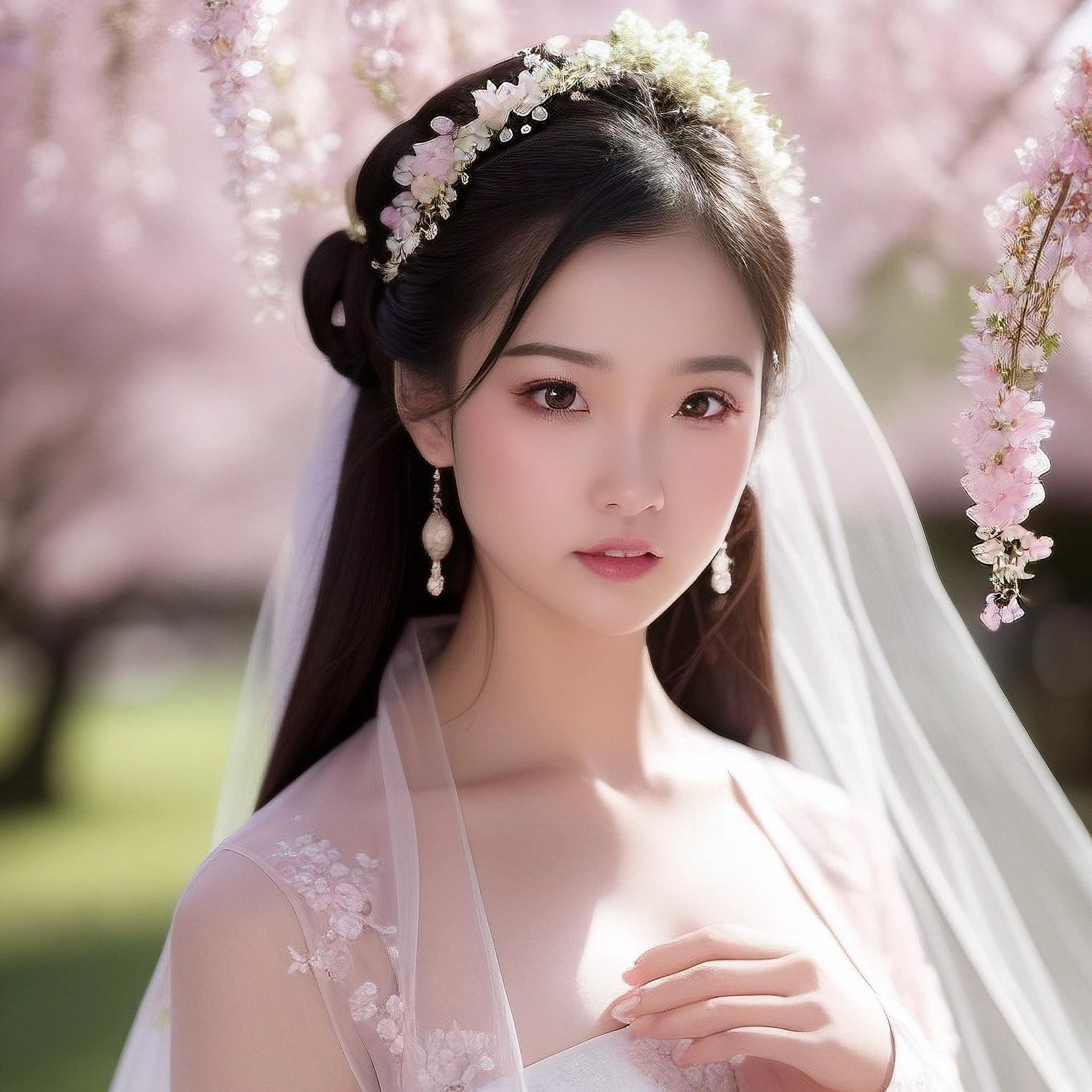 Chinese girls in wedding dress or hakama or hanfu in marvellous scene 素晴らしいシーンのウェディングドレスを着た女の子 身着婚纱或汉服的女孩在优美的场景里