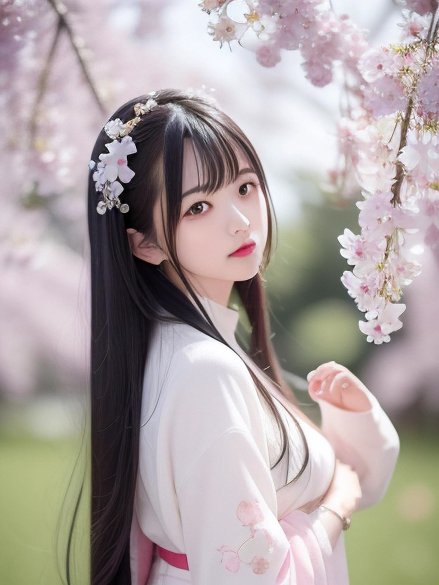 Chinese girls in wedding dress or hakama or hanfu in marvellous scene 素晴らしいシーンのウェディングドレスを着た女の子 身着婚纱或汉服的女孩在优美的场景里