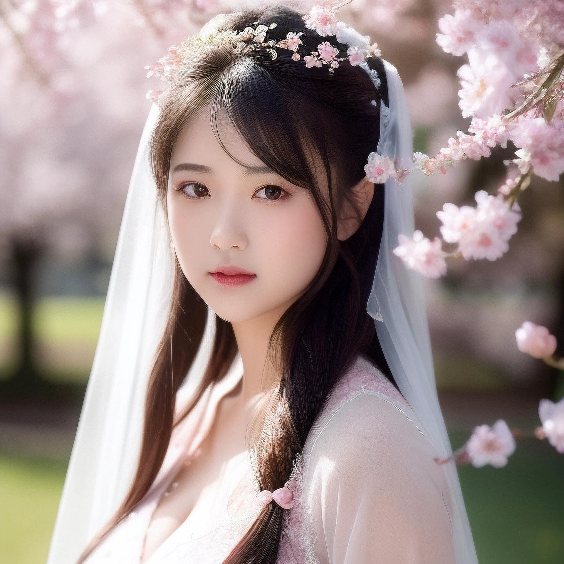 Chinese girls in wedding dress or hakama or hanfu in marvellous scene 素晴らしいシーンのウェディングドレスを着た女の子 身着婚纱或汉服的女孩在优美的场景里