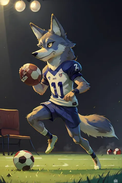 a Wild Wolf play football in a club,<lora:MODILL_PASTEL_RC_V0.01:0.35>,