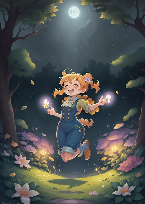 solo, side view, cute anamorph frame of yang girl in jumpsuit with large buttons, run in blooming garden, Dim moonlight, happiness, (dynamic pose, dynamic composition :1.2), realistic, detailed, 
<lora:MODILL_PASTEL_RC_V0.01:0.21>