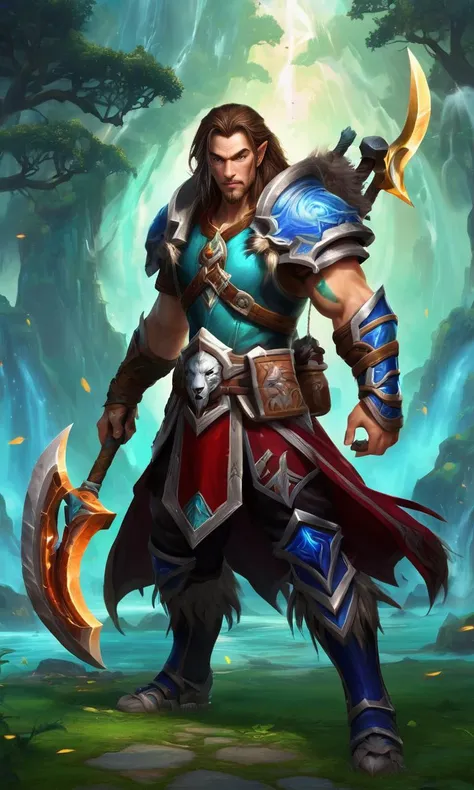 score_9, score_8_up, score_7_up, rating_safe BREAK, world of warcraft, human male rogue, assassin holding a battle axe, Narnia: A land of talking animals and magical creatures, ruled by Aslan the lion, warcraftstyle, <lora:WarcraftStyle_v1:0.8>