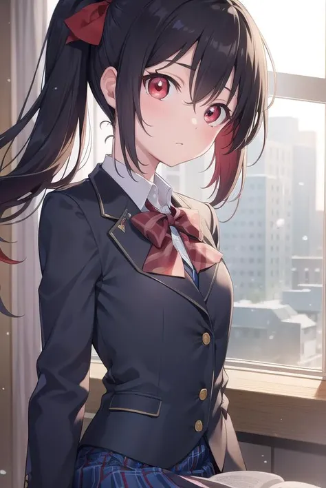 nicoyazawa, <lyco:nicoyazawa-lyco-nochekaiser:1>,
nico yazawa, black hair, (red eyes:1.5), twintails, hair bow, bow, red bow, (flat chest:1.2),
BREAK blazer, blue skirt, jacket, otonokizaka school uniform, pleated skirt, school uniform, winter uniform,
BREAK looking at viewer,
BREAK indoors, classroom,
BREAK <lyco:GoodHands-beta2:1>, (masterpiece:1.2), best quality, high resolution, unity 8k wallpaper, (illustration:0.8), (beautiful detailed eyes:1.6), extremely detailed face, perfect lighting, extremely detailed CG, (perfect hands, perfect anatomy),