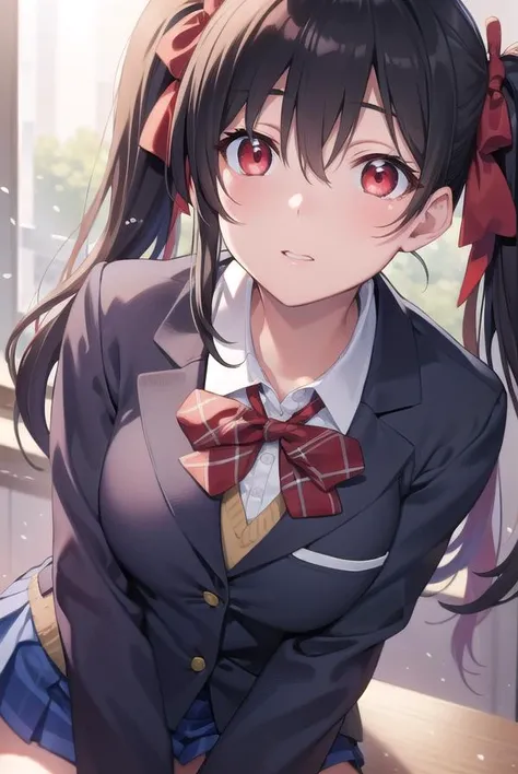 nicoyazawa, <lyco:nicoyazawa-lyco-nochekaiser:1>,
nico yazawa, black hair, (red eyes:1.5), twintails, hair bow, bow, red bow, (flat chest:1.2),
BREAK blazer, blue skirt, jacket, otonokizaka school uniform, pleated skirt, school uniform, winter uniform,
BREAK looking at viewer,
BREAK indoors, classroom,
BREAK <lyco:GoodHands-beta2:1>, (masterpiece:1.2), best quality, high resolution, unity 8k wallpaper, (illustration:0.8), (beautiful detailed eyes:1.6), extremely detailed face, perfect lighting, extremely detailed CG, (perfect hands, perfect anatomy),
