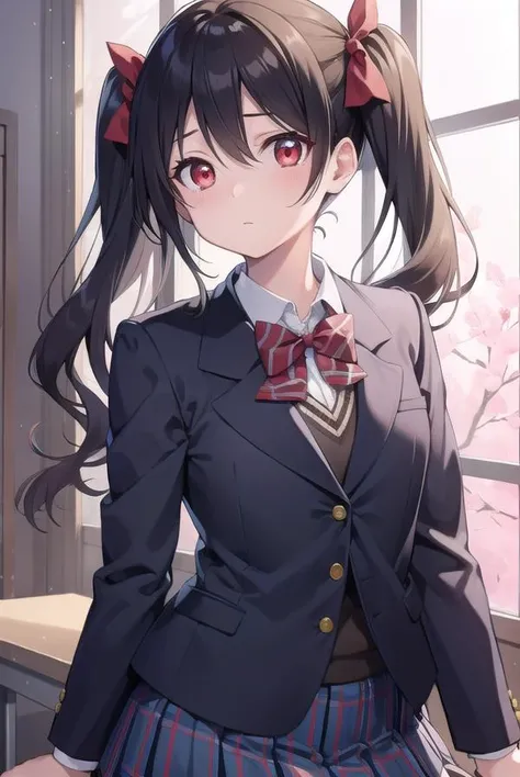nicoyazawa, <lyco:nicoyazawa-lyco-nochekaiser:1>, 
nico yazawa, black hair, (red eyes:1.5), twintails, hair bow, bow, red bow, (flat chest:1.2),
BREAK blazer, blue skirt, jacket, otonokizaka school uniform, pleated skirt, school uniform, winter uniform,
BREAK looking at viewer,
BREAK indoors, classroom, 
BREAK <lyco:GoodHands-beta2:1>, (masterpiece:1.2), best quality, high resolution, unity 8k wallpaper, (illustration:0.8), (beautiful detailed eyes:1.6), extremely detailed face, perfect lighting, extremely detailed CG, (perfect hands, perfect anatomy),