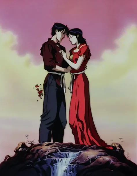 The Lovers: Two individuals stand together, symbolizing love, choices, and the union of dualities. <lora:NEOTOKIOXL_0.2_RC:0.9>