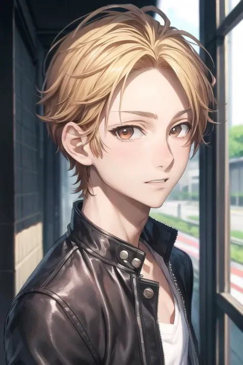 masterpiece, best quality, high quality, 1boy, solo, male focus, looking at viewer, upper body, <lora:haruki_serizawa:0.52>, haruki_serizawa, brown eyes, blonde hair, , gakuran