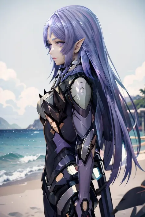 Highres, Detailed, Extremely Detailed,
beach, from side,
solo, elma, standing, beautiful face, purple eyes,
hyper detailed, high quality,
 <lora:elma:1>