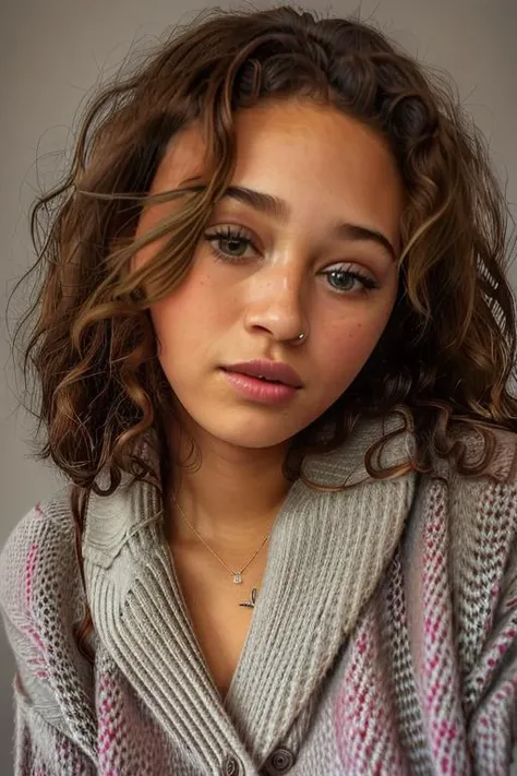 ella_rae_sm1th <lora:ella_rae_sm1th:1>, photo of a beautiful woman, professional, wearing and argyle cardigan, portrait, headshot, perfect lighting, fashion