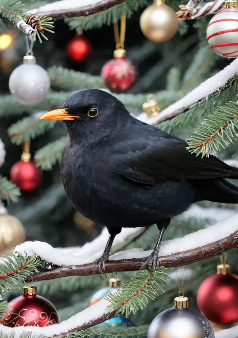 <lora:eurasian blackbird SDXL-000002:1>
eurasian blackbird,turdus merula,best quality, high quality, highres, masterpiece,bird, city,park, christmas tree, solo, christmas, christmas ornaments, christmas present, christma