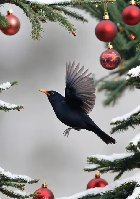 <lora:eurasian blackbird SDXL-000002:1>
eurasian blackbird,turdus merula,best quality, high quality, highres, masterpiece,bird, city,park, christmas tree, flying, solo, christmas, christmas ornaments, christmas present, christma
