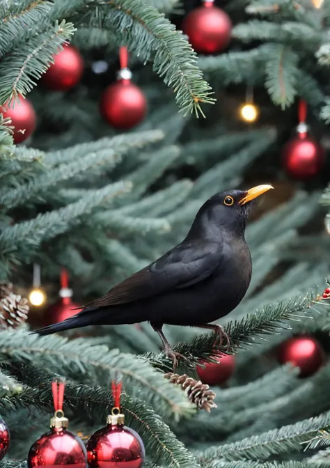<lora:eurasian blackbird SDXL-000002:1>
eurasian blackbird,turdus merula,best quality, high quality, highres, masterpiece,bird, city,park, christmas tree, solo, christmas, christmas ornaments, christmas present, christma