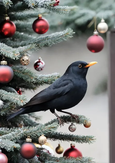 <lora:eurasian blackbird SDXL-000002:1>
eurasian blackbird,turdus merula,best quality, high quality, highres, masterpiece,bird, city,park, christmas tree, solo, christmas, christmas ornaments, christmas present, christma