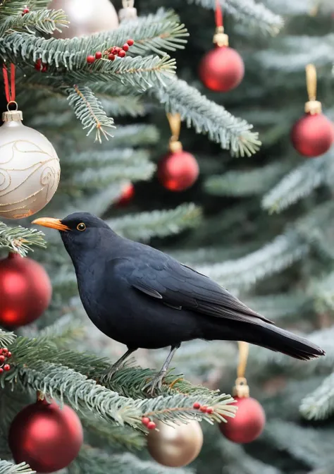 <lora:eurasian blackbird SDXL-000002:1>
eurasian blackbird,turdus merula,best quality, high quality, highres, masterpiece,bird, city,park, christmas tree, solo, christmas, christmas ornaments, christmas present, christma