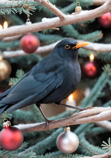 <lora:eurasian blackbird SDXL-000002:1>
eurasian blackbird,turdus merula,best quality, high quality, highres, masterpiece,bird, christmas tree, solo, christmas, christmas ornaments, christmas present, christma,indoors, fireplace, bonfire,