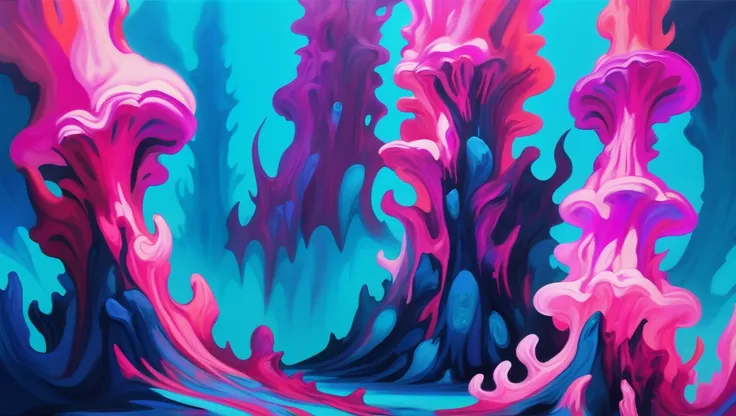 modern digital expressionism, oil painting, ,Astronomic Hydrothermal Vent, duotone azure and magenta<lora:EnvyExpressionismXL01:0.7>