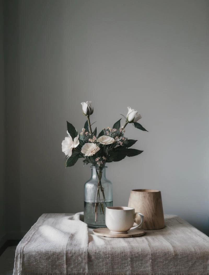 (masterpiece,best quality,highres,ultra_detailed:1.2),simple background,still life,flowers,sunlighte,light and shadows,shadow,blurry background,medium_shot,mid_shot,
