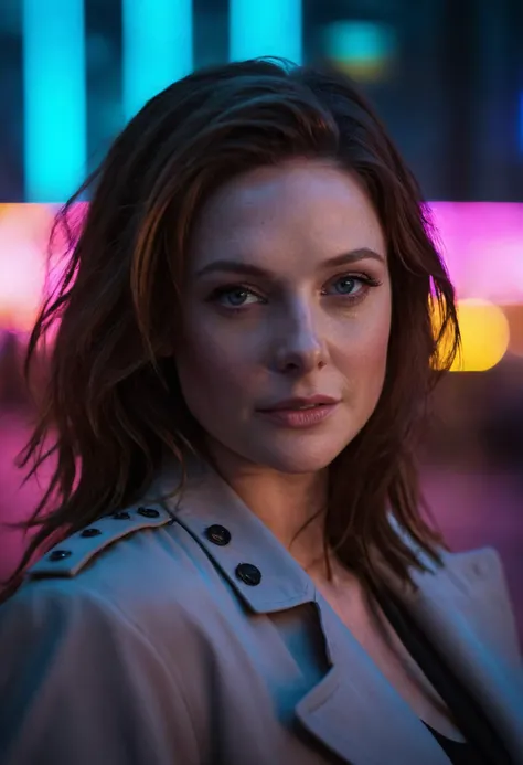 photo of beautiful rebecca_ferguson as a cyberpunk detective, neon lighting, city background, (freckles:0.5), (blue eyes:0.7), cinematic lighting, bokeh, <lora:rebecca_ferguson_20:0.9>