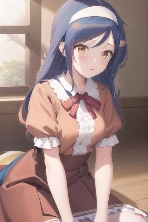masterpiece, best quality,extremely detailed CG unity 8k wallpaper,
1girl, long hair, orange shirt,red skirt,white hairband,(furuhashi fumino),
<lora:furuhashifuminov1:0.85>