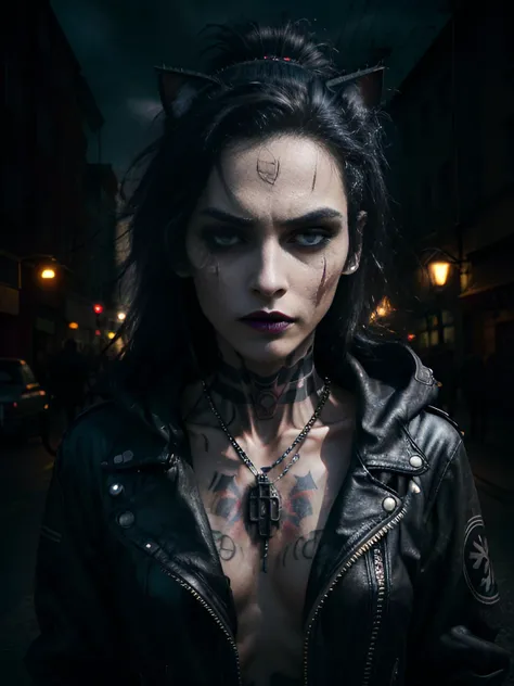 <lyco:epi_noiseoffset2:1.0>
night, neon, neon light
in motion, girl 27 years old, goth, punk, scarry, face detail, makeup, corpsepaint, brown eyes, nude lipstick, thin face, long black hair, headphones, guitarplayer, black jacket, chains, long black fingernails, lips piercing, snakes on the head, painful reflection, marak, darklighter, sounddesign, dj, drag addict, depression, betrayal, pain in soul, scarry, anorexia, occultism, alon, cats, loneliness, cold, halp me, need love and warmth, death, necromancer, magician, thin body, small breasts, skin texture, detailed body, tattoos, black army boots, Santa Muerte, agressive, justice, dark studio
4k, best quality, masterpiece, hdr, ultra-realistic, photo-realistic, perfect detail, ultra-detail, cinematic lighting, dramatic, high contrast, aesthetic, culmination, film, death metal style