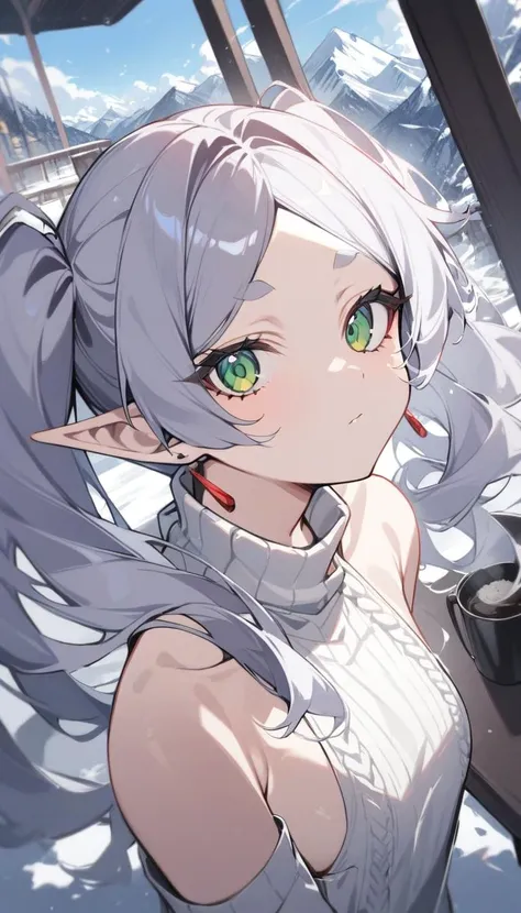 1girl, vks2023, sweater, lingerie, upper body, portrait, looking up, expressionless, bridges, closed mouth, best quality,
nereirfpnxl, 1girl, frieren, green eyes, silver hair, twintails, jewelry, earrings, pointy ears, virgin killer sweater, upper body, colorful, snow, from side, mountain, in a cafe,
<lora:frieren_nereirfpnxl_xl:0.8>
<lora:vks2023XLv1:0.6>
<lora:aesthetic_anime_v1s:1>