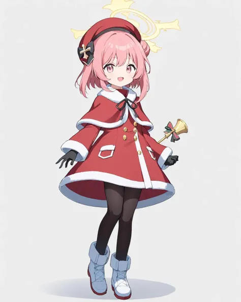 serina \(blue archive\),1girl, solo, official_alternate_costume, halo, white_background, bell, full_body, boots, beret, simple_background, single_side_bun, open_mouth, black_pantyhose, looking_at_viewer, black_gloves, holding, red_capelet, red_headwear, white_footwear, red_coat, long_sleeves, fur_trim, smile
<lora:serina_(blue_archive)_image683_2023-11-28:1>halo. gorgeous,key visual, vibrant, studio anime,award-winning, professional, highly detailed,high budget, cinemascope