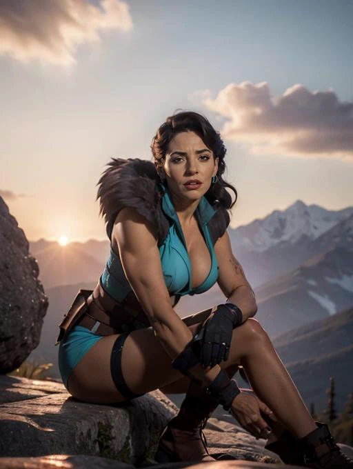 Vexahlia, sexy, portrait, huge breasts, smirking at viewer, sitting on rock, in frorest, sunset, (8k, RAW photo, best quality, masterpiece:1.2),ultra-detailed, (high detailed skin:1.2), 8k uhd, dslr, soft lighting, high quality, <lora:Vexahlia_Vox_Machina_v1:0.8>