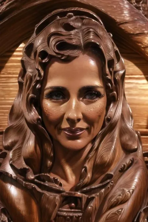 proportional eyes, (realistic:1.5), photorealistic , extremely detailed, hyper detailed, detailed background, extreme detail background, sharp details, woman, high quality,, brown hair, mature adult, high resolution, high quality lighting, high quality shadows, stunningly beautiful detailed face, dreamy realistic brown eyes, realistic skin texture, hot wife, small breasts,
wood,statue,wood statue
<lora:myWifeInLoraForm_v10:0.8> <lora:WoodStatueStyle_v10:1>