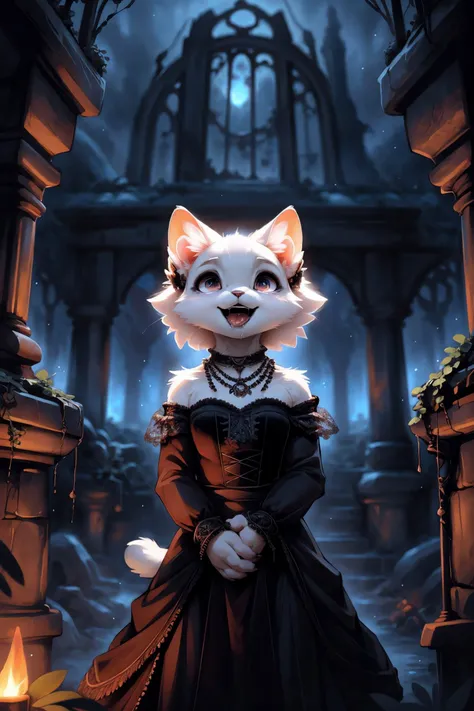 ASCII<lora:add_detail:0.7>, <lora:Furtastic_Detailer:0.6>, [wildlife|fashion] photography, masterpiece, spooky, horror, darkness, eerie, foggy, gloomy,
(three quarter back) view, backside, over the shoulder, hero view, full shot,
solo,
all fours, looking at viewer, gaping mouth, tongue, saliva, drooling,, standing on table,
intricate jewelry,
cute (female (anthro (white cat))), detailed and extremely fluffy body fur,
detailed mouth, (thick thighs:0.3), glossy fur, detailed rendered eyes, cute-fine-face, small breasts,
Cornrows, hair ornament,
black lipstick, black mascara,
(Elegant Velvet Wrap Dress with Crystal Embellishments|long-sleeve velvet dress with intricate sheer lace panels and a corseted waist for a gothic princess look), (midriff:0.9),
uploaded on e621, (by manmosu marimo:0.6), (by dagasi:0.7), by reign-2004, (by carrot:0.4), by darkgem, by ulitochka,
<lora:FurryCoreV2New-07:0.4>, furrycore,
Curious,
spooky ancient graveyard, gothic horror Architecture, Mystical ancient garden, night sky, Dramatic lighting, Chiaroscuro, fog, magical fountain,
Cryptic Hedge Maze, Intricately shaped hedges forming unsettling patterns, Moonlit Reflecting Pool, still pool reflecting the moonlight, stone statues and melancholic flora,,  Dusty Library, vast library with dusty tomes, towering bookshelves with tomes of forgotten knowledge and ancient spell scrolls, rocky outcrop with moss-covered stones,
[high quality photography, 3 point lighting, flash with softbox, 8k, sharp focus, smooth, high resolution, award winning photo], [[Canon EOS R3, hdr, 80mm, f2.8]],
cinematic composition, cinematic lighting, stunningly beautiful, concept art, highly detailed, masterpiece, best quality, realistic, (intricate:0.9), (high detail:1.4), film photography, sharp focus,