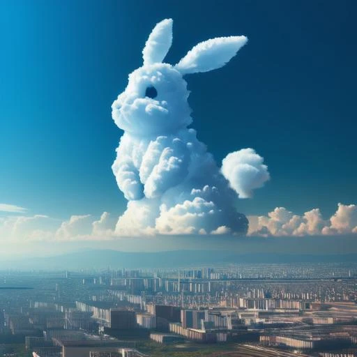 <lora:cloud_v1:0.7>, cloud, blue sky, day, landscape, cityscape, rabbit, skyline, cumulonimbus cloud, CHCL, character cloud,