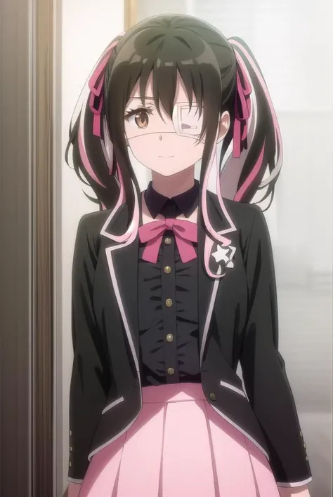 yuisaikawa, <lora:yui saikawa s1-lora-nochekaiser:1>,
yui saikawa, bangs, black hair, ribbon, twintails, (brown eyes:1.5), hair ribbon, pink hair, white hair, multicolored hair, two-tone hair, streaked hair, (eyepatch:1.5), medical eyepatch, smile,
BREAK shirt, white shirt, neck ribbon, center frills, skirt, pink skirt,
BREAK outdoors,
BREAK looking at viewer, dynamic pose, cowboy shot,
BREAK <lyco:GoodHands-beta2:1>, (masterpiece:1.2), best quality, high resolution, unity 8k wallpaper, (illustration:0.8), (beautiful detailed eyes:1.6), extremely detailed face, perfect lighting, extremely detailed CG, (perfect hands, perfect anatomy),
