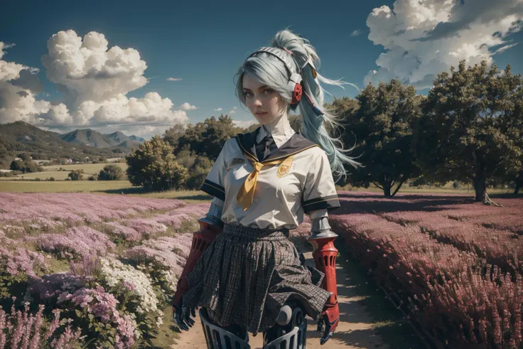 absurdres, (best quality), (masterpiece),(ultra-detailed:1.2),(highres),elaborate, cowboy shot, solo
<lora:persona4_labrys-10:1.0>, labrys, android, robot joints, joints, ponytail, headphones, red eyes, school uniform, serafuku, skirt, fantastic scenery, outdoors, flower field, fighting, :3,