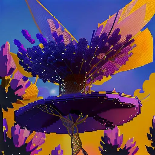 pixel art, mesh grid, vivid purple lavender blossoms swaying gently in the wind <hypernet:stipple-weave-1-1:1>