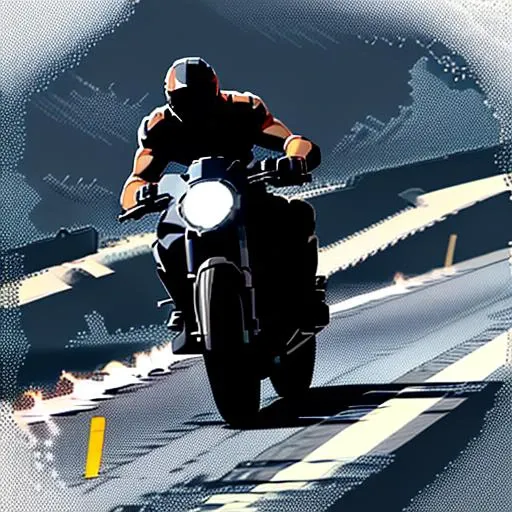 a sleek silver sports bike accelerating on a straight road <hypernet:stipple-weave-1-0:1>