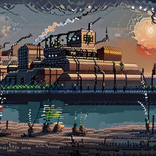 pixelart, an abandoned factory repurposed into a thriving ecosystem <hypernet:stipple-weave-1-0:1>