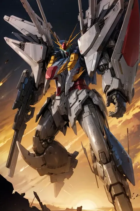 <lora:xi gundam lora:0.8>, xi gundam,full armor,ruins,sunset,, masterpiece,best quality,highres,ultra high res,(abstract art:1.2),2d,(highlydetailed),(colorful),(intenseexpression),(fashionable),