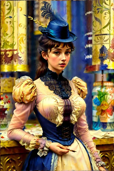 EBLght, a painting of StacyHiggins wearing a dress , hat, 1890_dr3ss, big breasts, small waist
by EBLght <lora:EB_Leighton_resize:1> <lora:1890_dress_v1:1> <lora:ass_size_control_v1.0:-0.4> muted colors