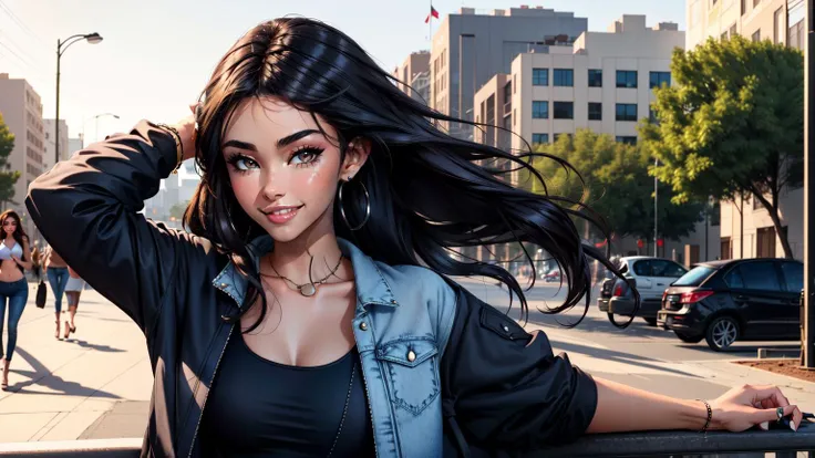 masterpiece, best quality,     <lora:madisonbeer:0.9> madisonbeer, open jacket, black jeans, light smile, upper body, hand in own hair,   <lora:add_detail:0.5>, outdoor,  <lora:skin_tone_slider_v1:2> <lora:people_count_slider_v1:2>