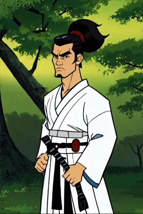 masterpiece, best quality,(tcw2003 style),1boy, samurai jack, white hakama, black hair, hair up,
<lora:tcw2003lora-000006:0.5>