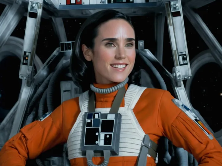 JenniferConnelly, woman in rebel pilot suit,in space,smiling<lora:RebelpilotXL:0.8> <lora:JenniferConnellySDXL:0.8>