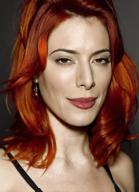 portrait of sks woman by Flora Borsi, style by Flora Borsi, bold, bright colours, orange Mohawk haircut, ((Flora Borsi)), <lora:locon_jaimemurray_v1_from_v1_64_32:1.3>