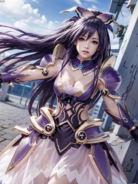 masterpiece, best quality, 1girl portrait, ultra realistic, ray tracing, purple hair, 8k,