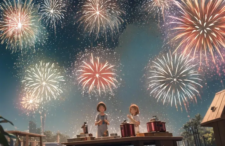 (wide shot:1.8),, (best quality, masterpiece), absurdres, highres, hyper-photorealistic, ultra-detailed, perfect anatomy, (fireworks festival:1.8),, beautiful night sky tilt of the head, the wind, ciinematic lighting,((masterpiece)), ((best quality)), 8k, high detailed, ultra-detailed,science fiction, fantasy, buildings, <lora:xs-nutcarving_V3:0.7>, High quality, 16K, detail, precision, best work, so it is safe to touch. This slime can contain air and fluff up, or flatten under pressure, so it changes shape in various ways inside the bottle. This slime is very cute, and sometimes it bounces or forms a heart shape from the bottle.Alien Infusion Beverage, out-of-this-world drink, alien elixir, extracts, rare extraterrestrial plants, infused ionized energy, distant nebula, served in a glowing glass vessel, HDR, foodphoto <lora:foodphoto:1>, <lora:epiNoiseoffset_v2:1>mycelium,symmetry, design, art,Vintage bottle, SIO,camp,cute,  water splash, splash, looks delicious,blood splatter,microcosm,A sparkling bottle on the desk,explosion,pull cut, whole,terrarium,weathered, retro,beautiful girl, dress