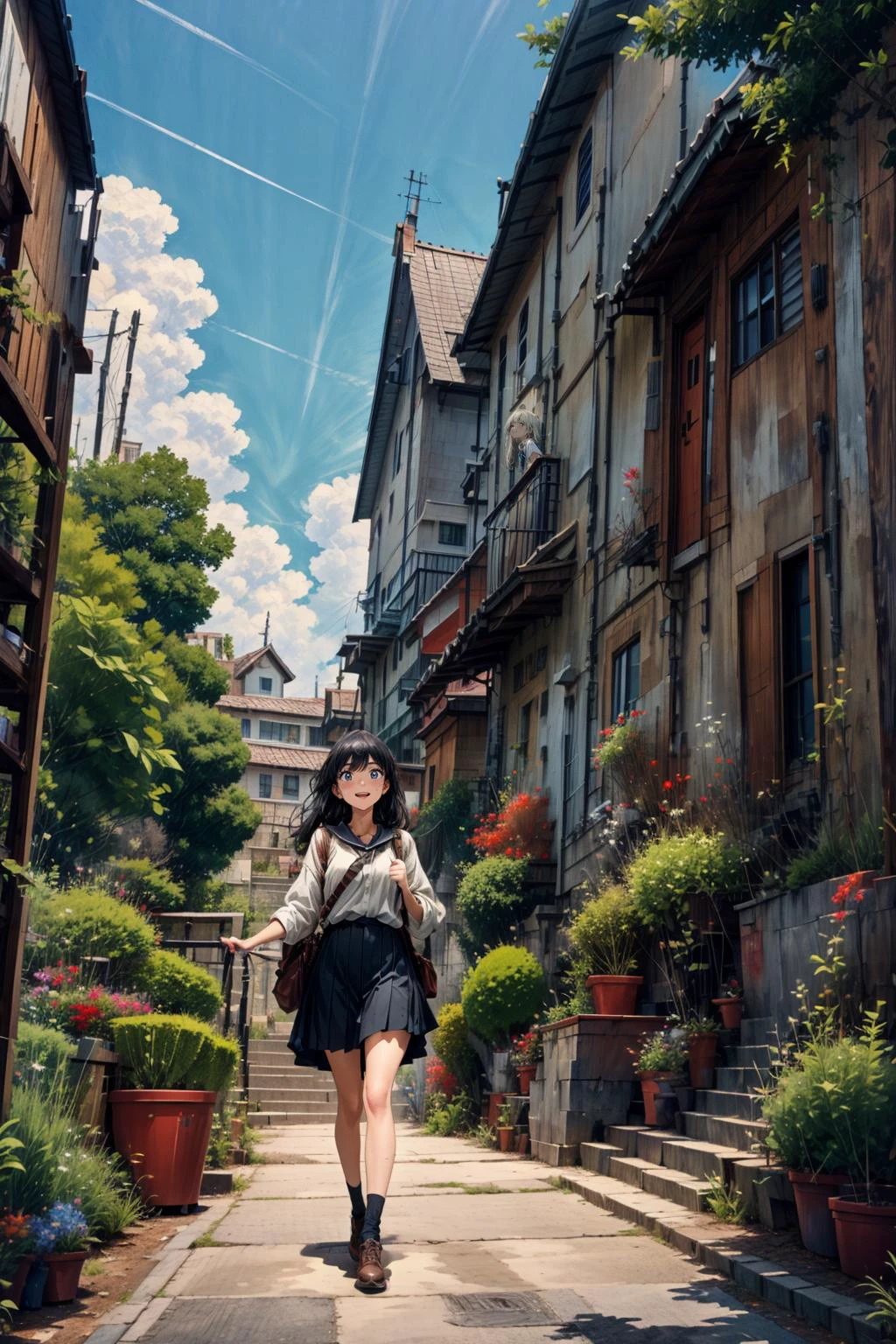 On a summer day, students in their summer clothes were sweating as they walked to school,
The girl cheerfully shouts 'Good morning!' to everyone with her brightest smile, big laugh,
gradient eyes, finely detailed beautiful eyes, symmetrical eyes, (big highlight on eyes:1),
The girl looked up at the sky from below,
<lora:oboro-pynoiseloha:0.5>,oboro,
masterpiece, illustration, best quality, best aethetic, beautiful art, ultra-detailed, 8k, HDR, sharp focus, intricate,
<lora:_rL2170:-0.2>,<lora:more_details:0.8>