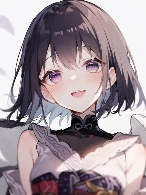 raiden shogun, purple eyes, purple hair,
looking at viewer, blush, smile, happy, 
masterpiece, best quality, highres, <lora:loom_v3:1>
