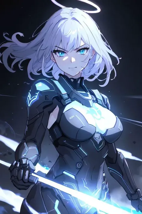beautiful,linework,thick outlines,strong shadows,1girl,smirk,mechanical_halo,medium breasts,angry,dynamic pose,excessive energy,smoke,glowing aura,<lora:detail_slider_v4:2>,cinematic atmosphere,