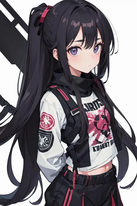 1girl, long_hair, looking_at_viewer, simple_background, punk, white_background, arms behind back, <lora:punk_v0.2:0.8> punk