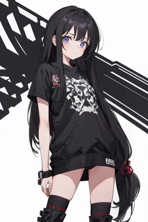 1girl, long_hair, looking_at_viewer, simple_background, punk, white_background, arms behind back, <lora:punk_v0.2:0.8> punk