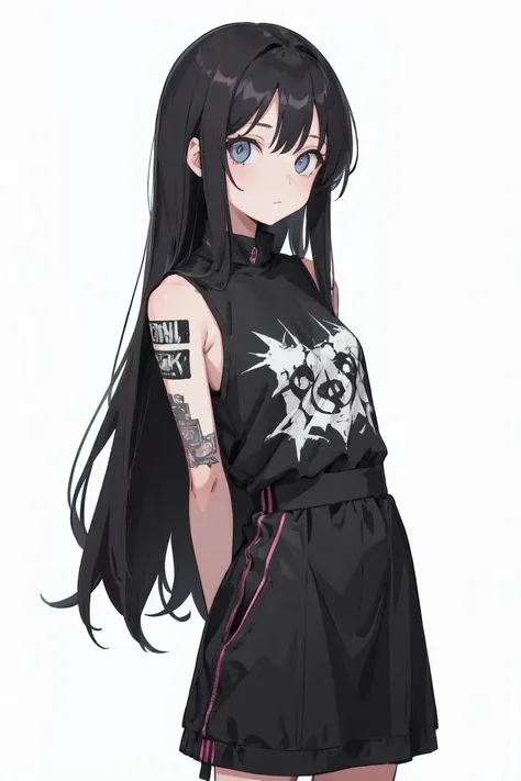 1girl, long_hair, looking_at_viewer, simple_background, punk, white_background, arms behind back, <lora:punk_v0.2:0.8> punk